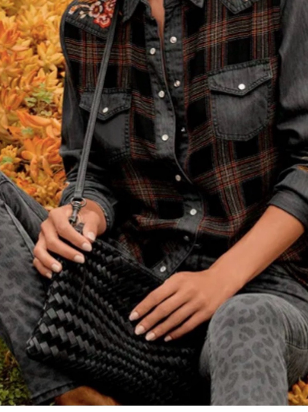 Johnny Was Black Woven Leather Crossbody Bag